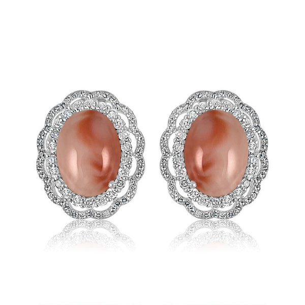 Pink Coral with Diamond Stud Earrings