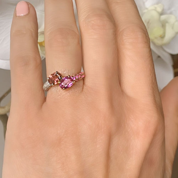 Pink Sapphire & Tourmaline Together with Diamond Ring