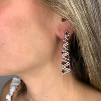 Pink Tourmaline Teardrops & Diamond Chevron Earrings