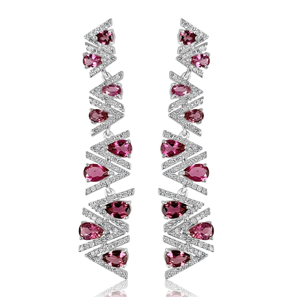 Pink Tourmaline Teardrops & Diamond Chevron Earrings