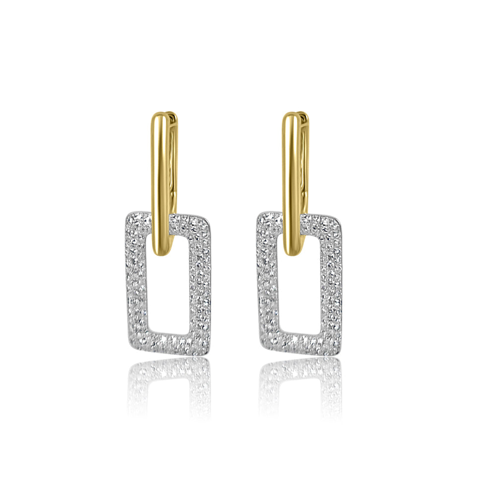 Rectangle Shape Diamond Earring in 14K Yellow Gold