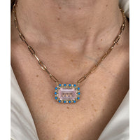 Rose Quartz & Turquoise Pendant with Paperclip Necklace