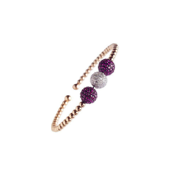 18K Rose Gold Cuff with Ball Ruby & Diamond