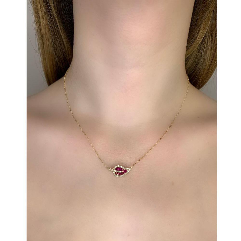 Ruby Leaf & Diamonds with 14K Yellow Gold Necklace