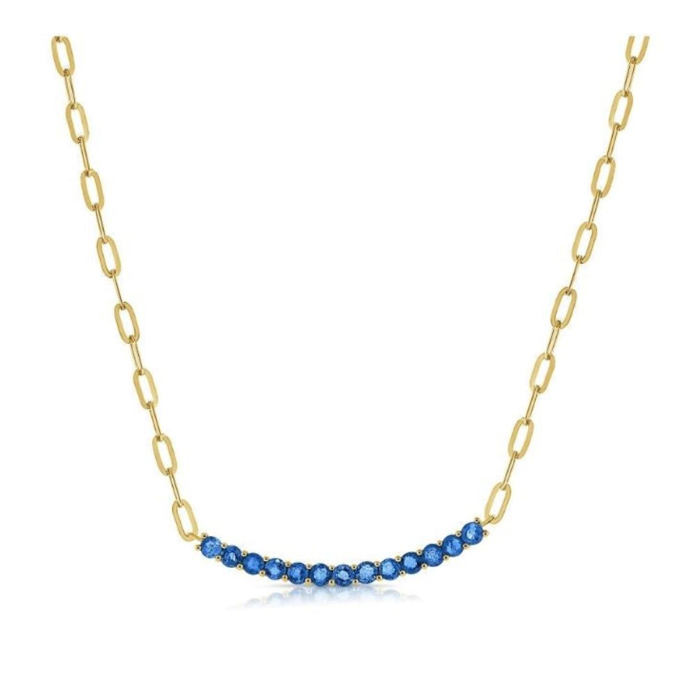Sapphire with Paperclip 14K Yellow Gold Necklace