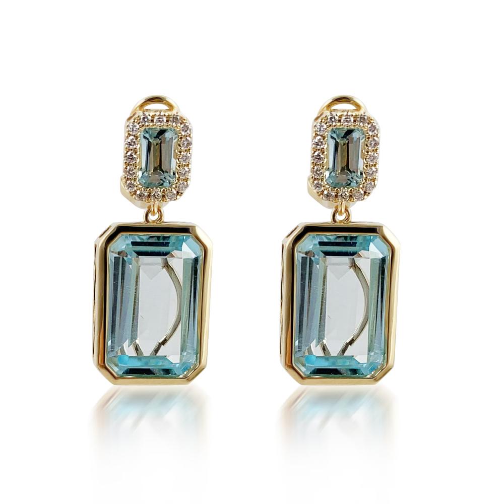 Sky Blue Topaz Diamond Yellow Gold Earrings  Sky Blue Topaz: 20.29 ct Diamond: 0.31 ct 14K Yellow Gold