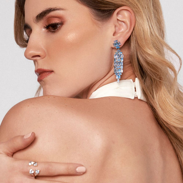 Swiss Blue Topaz  Baguette Earrings