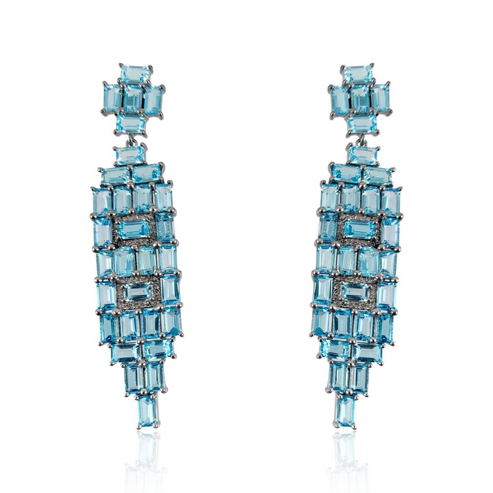 Swiss Blue Topaz  Baguette Earrings