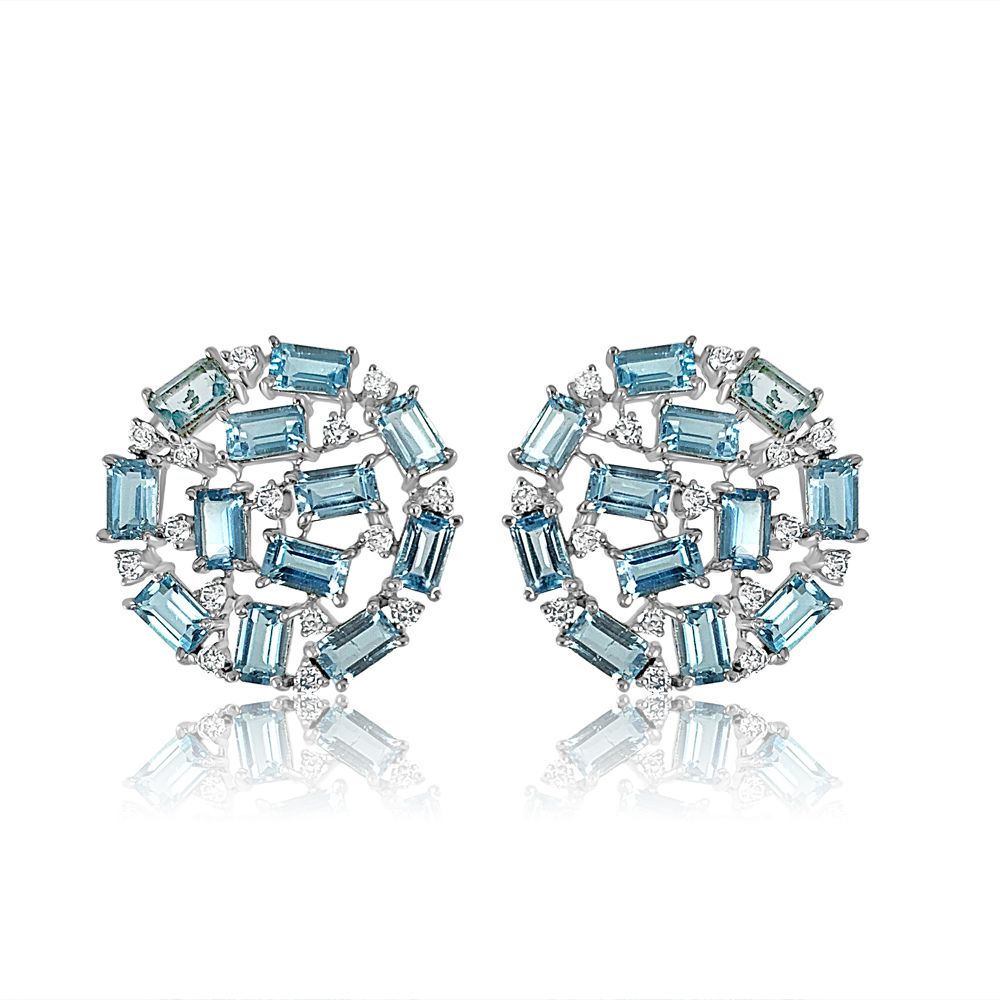 Swiss Blue Topaz  & Diamond Post Earrings