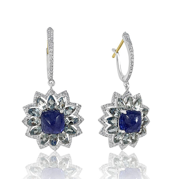 Tanzanite, Aquamarine & Diamond Earrings