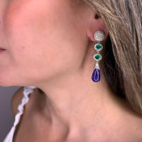 Tanzanite Drop with Emerald & Diamond Long Earrings