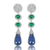 Tanzanite Drop with Emerald & Diamond Long Earrings