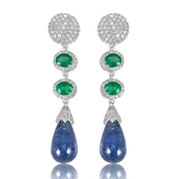 Tanzanite Drop with Emerald & Diamond Long Earrings