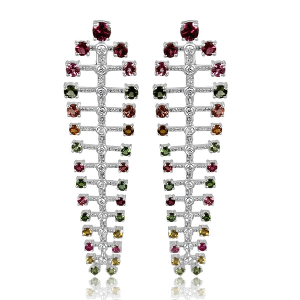 Tourmaline Round & Diamond Cascade Earrings