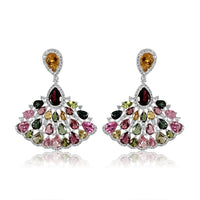 Tourmaline with Diamond Fan Style Earrings