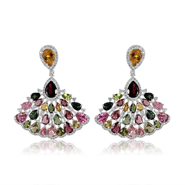 Tourmaline with Diamond Fan Style Earrings