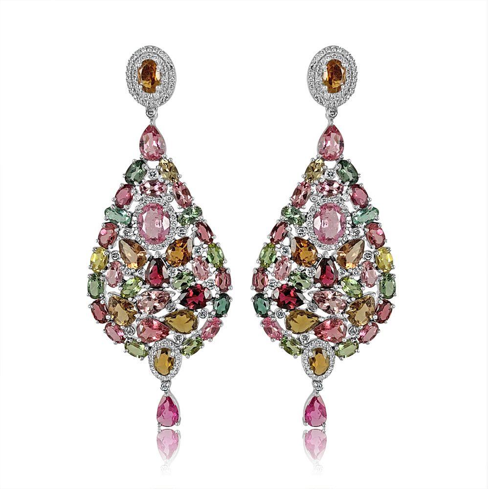 Tourmaline with Diamond Long Vintage Earrings