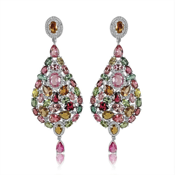 Tourmaline with Diamond Long Vintage Earrings