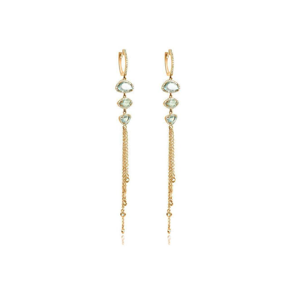 Triple Chain Labradorite & Diamonds with 14K Rose Gold Earrings