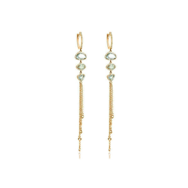 Triple Chain Labradorite & Diamonds with 14K Rose Gold Earrings