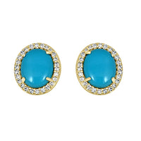 Turquoise & Diamond Oval Studs in 14K Yellow Gold