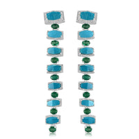 Turquoise & Emerald Fancy Cut Long  Earrings