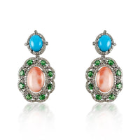 Pink Coral, Turquoise & Tsavorite Earrings