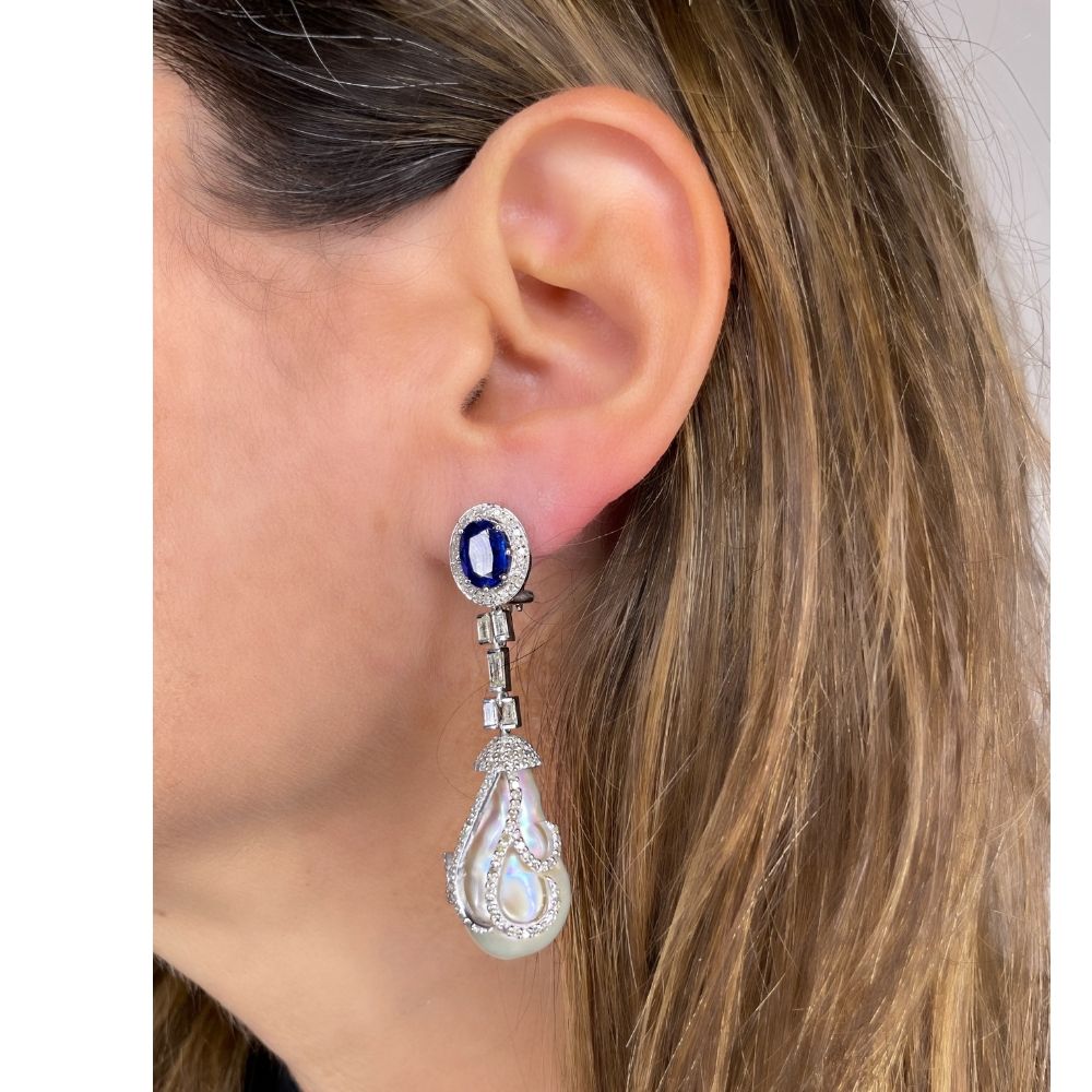Pearl, Kyanite & Diamonds Earrings