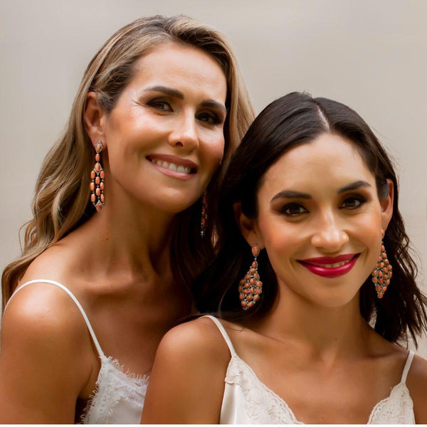 Pink Coral & Diamond Cascade Earrings