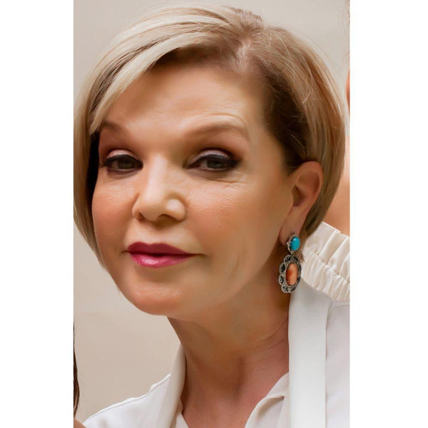 Pink Coral, Turquoise & Tsavorite Earrings - Adriana Fine Jewelry