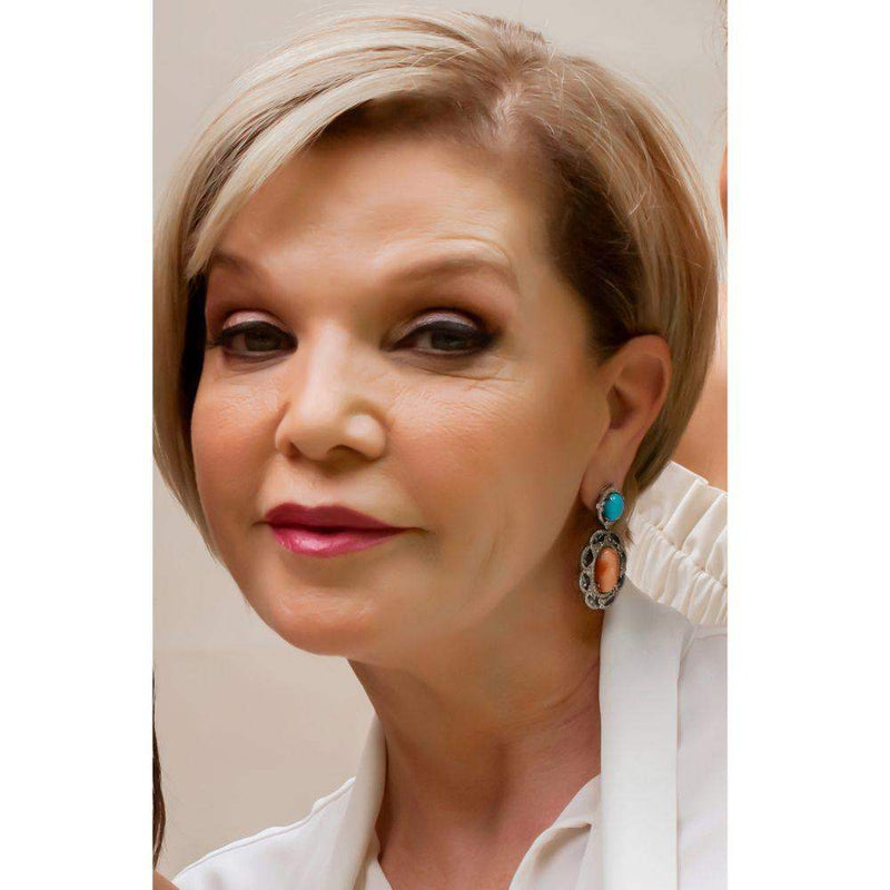 Pink Coral, Turquoise & Tsavorite Earrings - Adriana Fine Jewelry