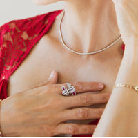18K White Gold Leaf Diamond & Ruby Ring for elegant moments.