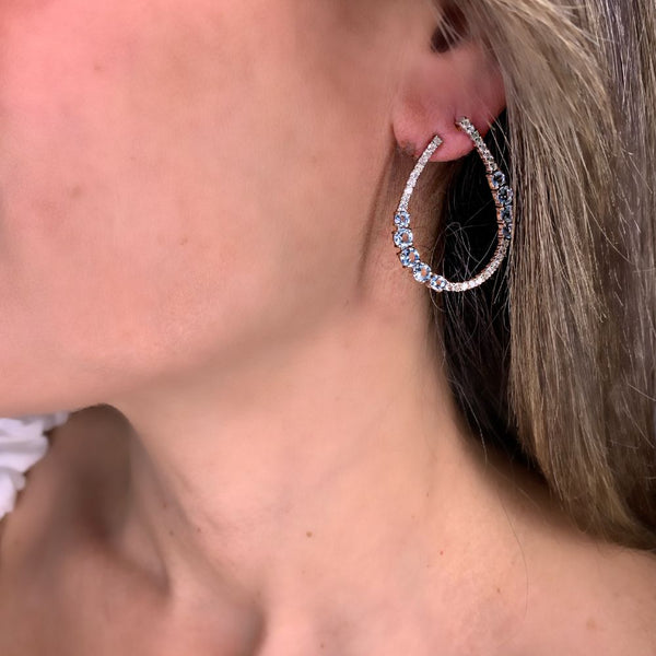 Aquamarine & Diamond Side Hoop Earrings