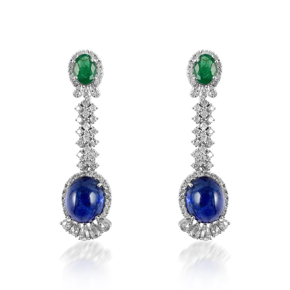 Vintage Emerald, Tanzanite & Diamond Earrings