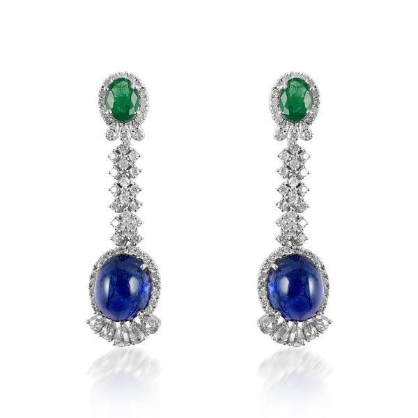 Vintage Emerald, Tanzanite & Diamond Earrings