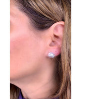 White Gold Baroque Pearl Studs with Diamonds