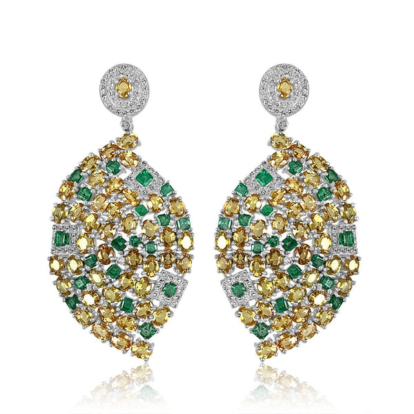 Yellow Sapphire & Emerald Paisley Earrings