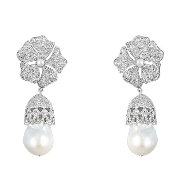 Baroque Pearl with Flower Diamond Earrings