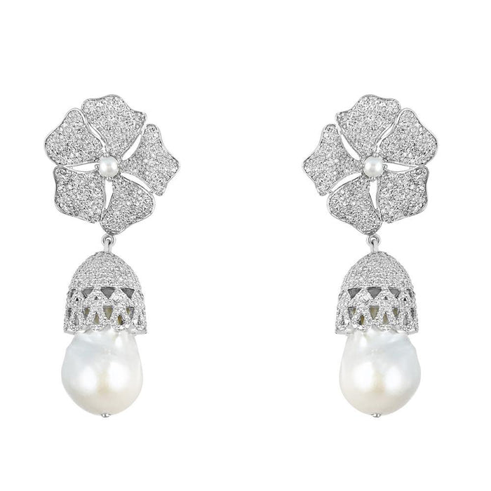 Baroque Pearl with Flower Diamond Earrings