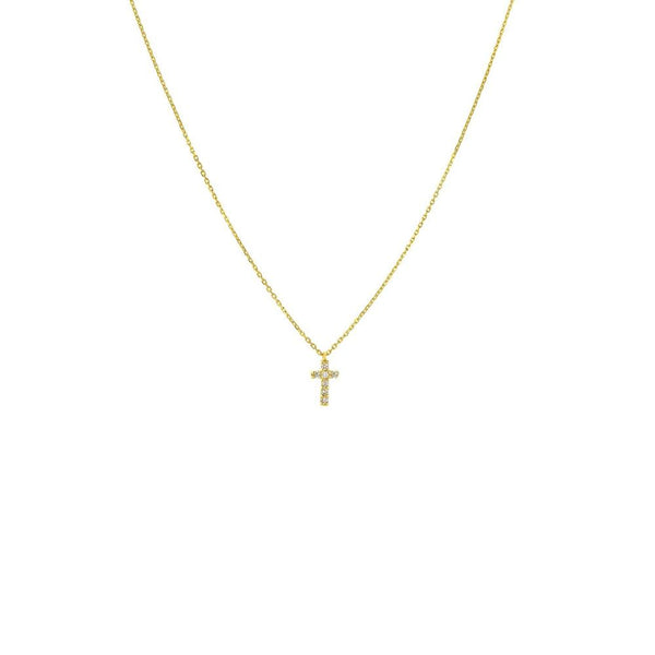 Diamond Small Cross Necklace 14K Gold 18"