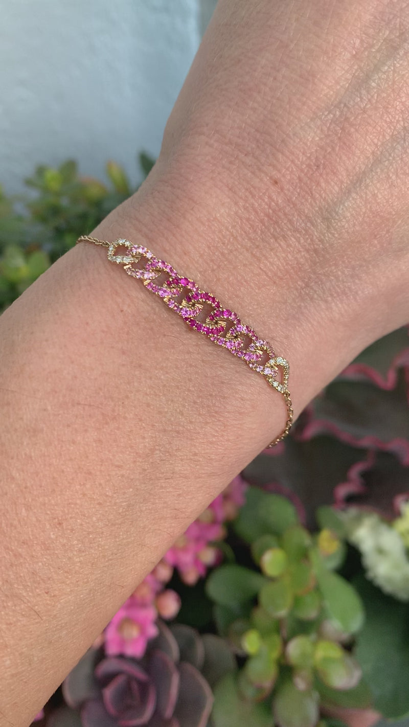 14K Yellow Gold Modern Ombre Pink Sapphire Chain Bracelet