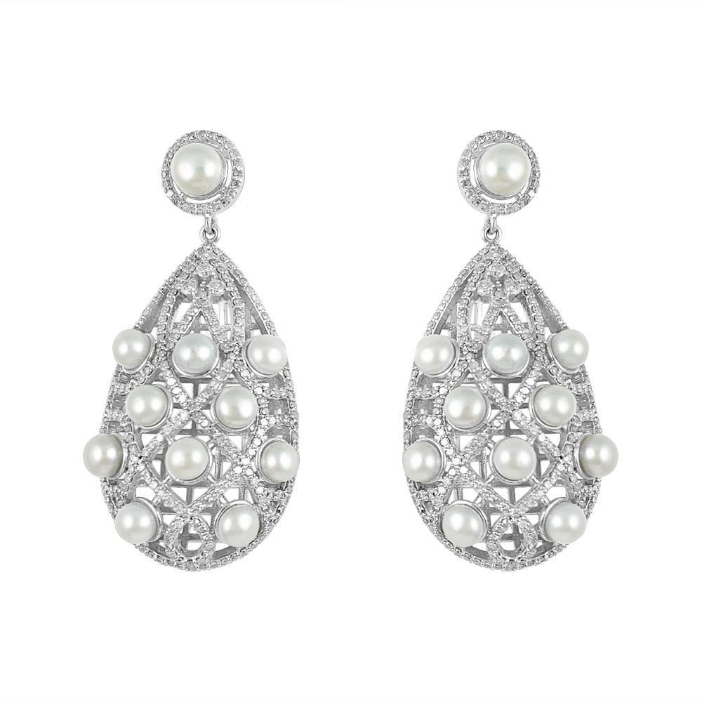 Pearls & Diamond Long Drop Earrings
