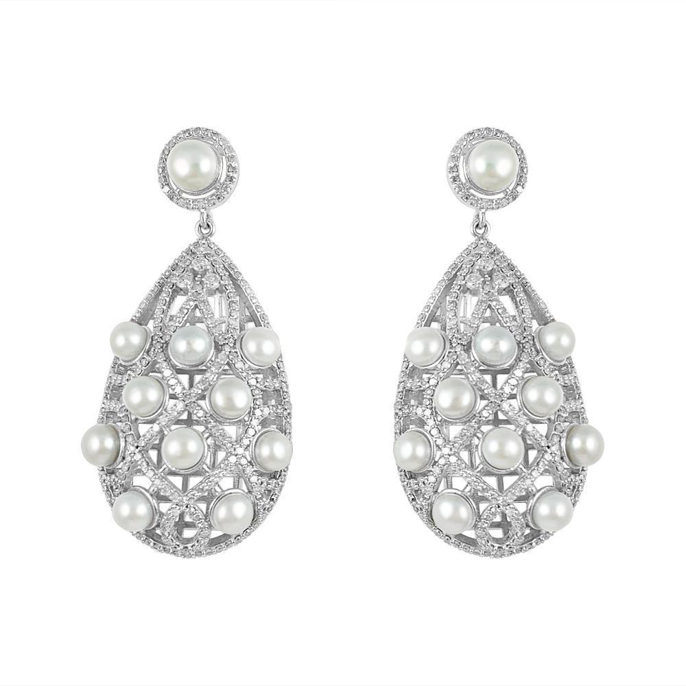 Pearls & Diamond Long Drop Earrings