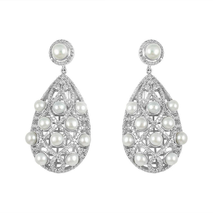 Pearls & Diamond Long Drop Earrings