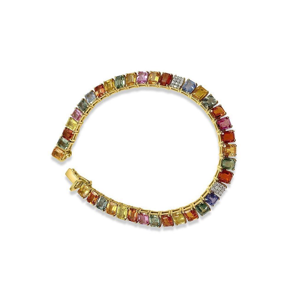 18K Yellow Gold Bracelet with Multicolor Sapphires and Diamonds