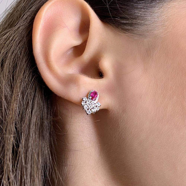 Oval Rubies & Diamond 14K White Gold Earrings