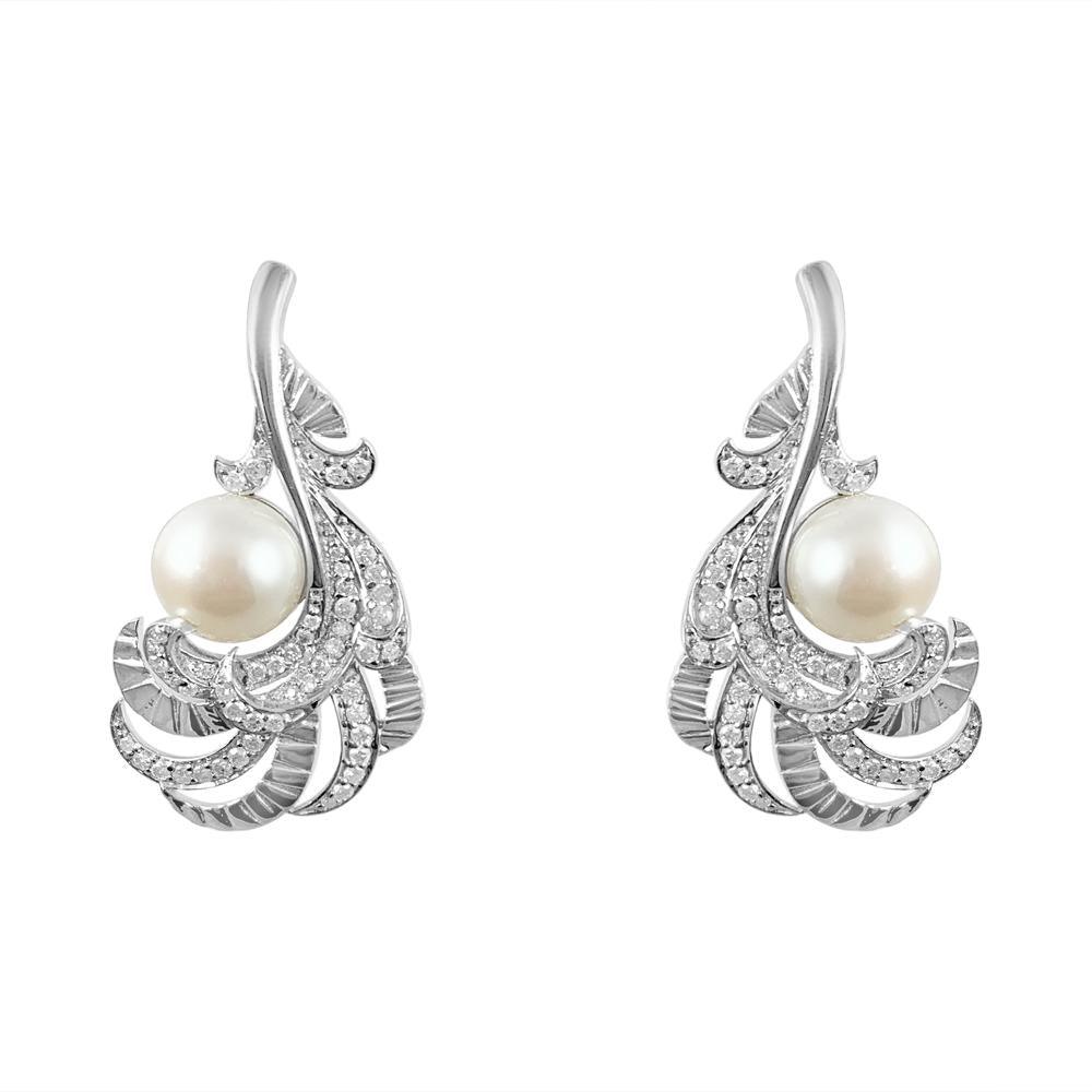 Pearl & Diamonds Leaf Earrings