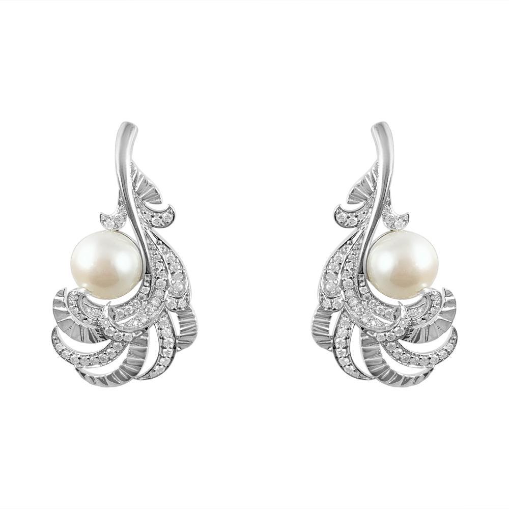 Pearl & Diamonds Leaf Earrings