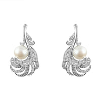 Pearl & Diamonds Leaf Earrings