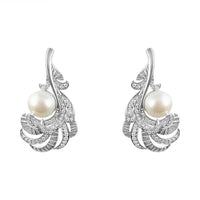 Pearl & Diamonds Leaf Earrings